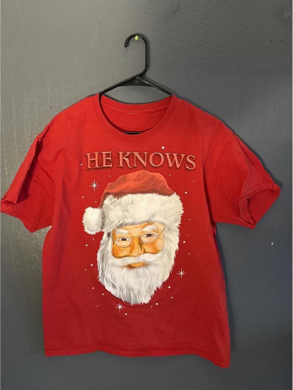 Vintage Red Cotton Holiday T-Shirt with Santa Claus Print - Men's Casual
